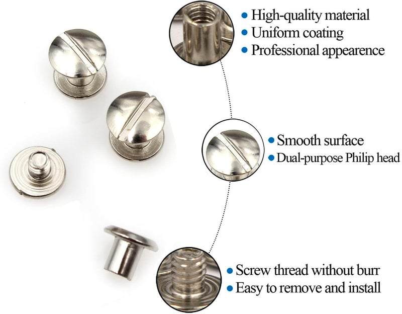 ALLOYPRO 36 Pcs Silvery Round Metal Chicago Binding Screws Assorted Kit Nail Rivet Chicago Button DIY Leather Decoration Bookbinding Round Flat Head Stud Screw M5x6mm - Image 3